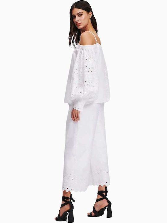 Langärmelig Damen Hemd White