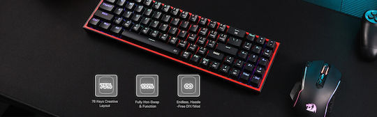 Redragon K628-RGB Pollux Gaming Μηχανικό Πληκτρολόγιο 75% με Custom Red διακόπτες και RGB φωτισμό (Αγγλικό US)