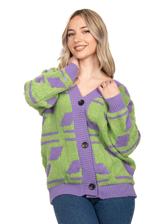 Oversized Boucle Cardigan Green-Purple