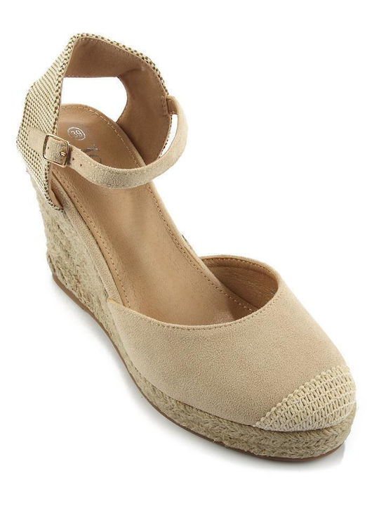 Fshoes Women's Suede Platform Espadrilles Beige