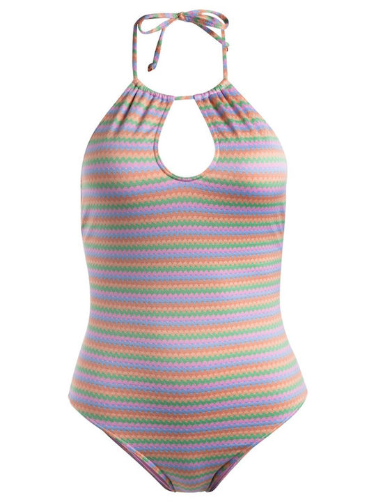 Wavy Stripe One-Piece Swimsuit Papaya