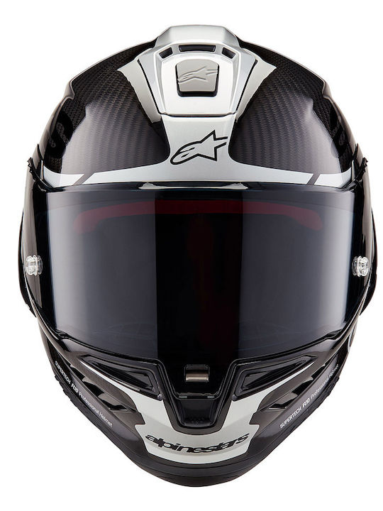 Alpinestars Supertech Element R10 Silver/ Carbon/ Black Cască de motocicletă Față întreagă ECE 22.06 cu Pinlock