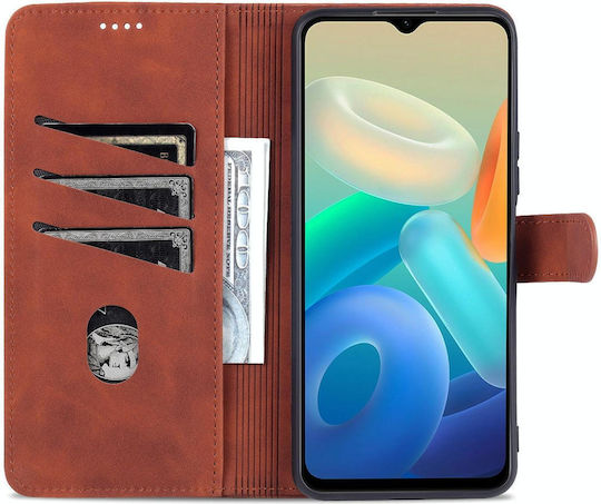 Husă de telefon din piele orizontală cu textură de piele de vițel pentru Vivo Y76s 5g Y74s Azns, culoare maro