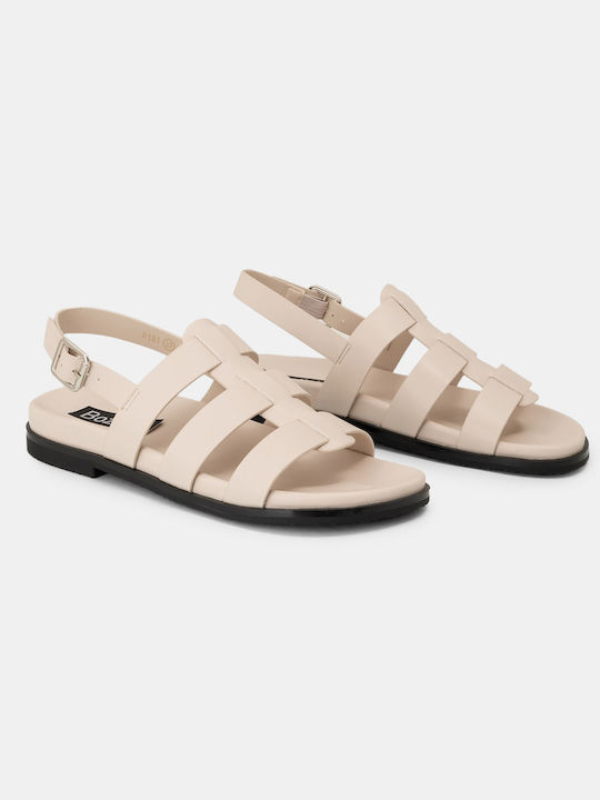 Damen Flache Gladiator Sandalen mit Riemen 8181 Beige Kunstleder