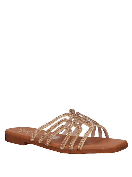 Mocasini de damă aurii cu pietre strălucitoare 5326 Oh My Sandals