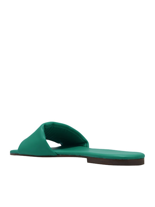 Leather Women's Flat Sandals in Green Color