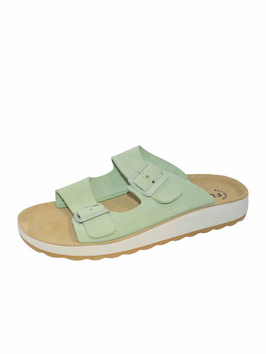 Fly Flot Leather Women's Flat Sandals Anatomic in Green Color