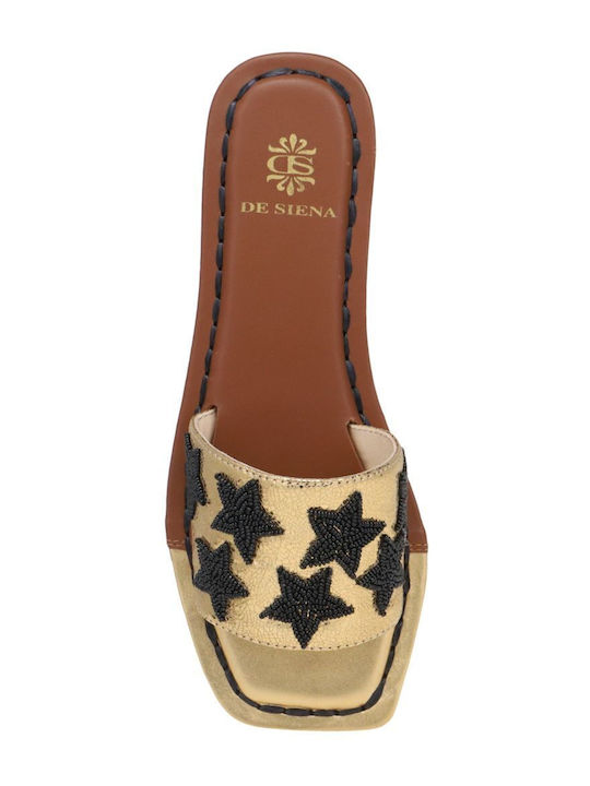 Leather Women's Flat Sandals in Gold Color