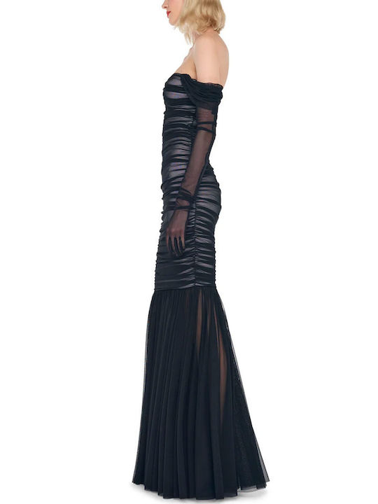 Norma Kamali Mini Draped Tulle Dress Black