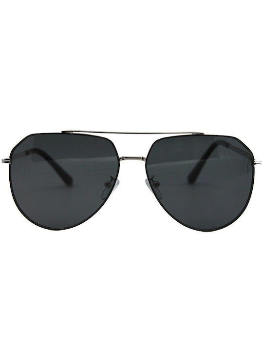 V-store Sunglasses with Silver Metal Frame and Black Polarized Mirror Lens POL9214SILVER