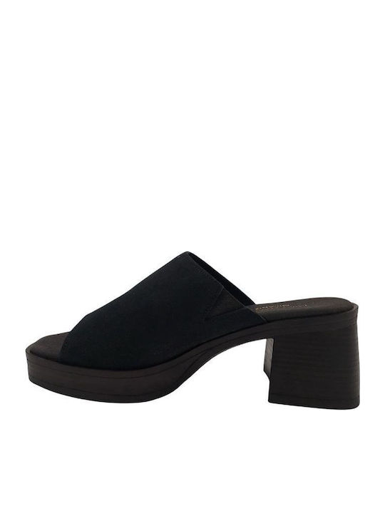Leder Mules mit Chunky Hoch Absatz in Schwarz Farbe