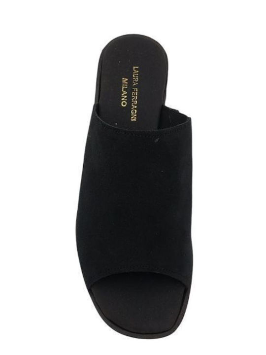Leder Mules mit Chunky Hoch Absatz in Schwarz Farbe