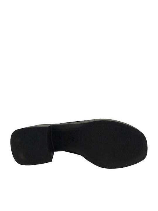 Leder Mules mit Chunky Hoch Absatz in Schwarz Farbe