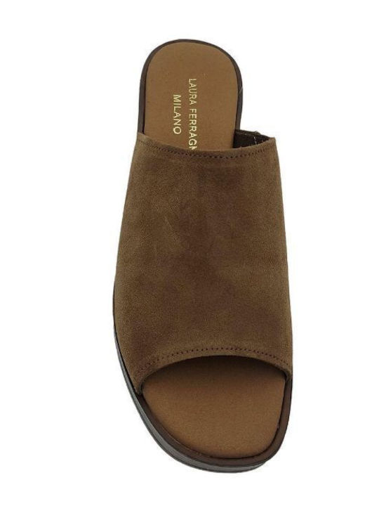 Wildleder Mules mit Chunky Hoch Absatz in Tabac Braun Farbe