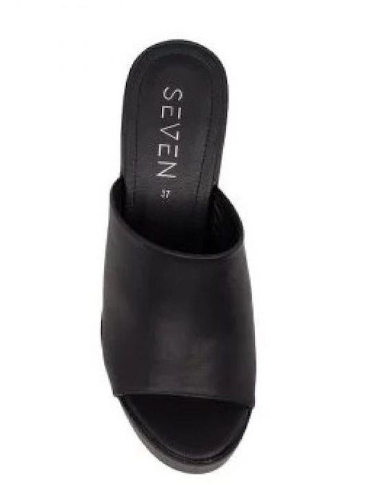 Seven Heel Leather Mules Black