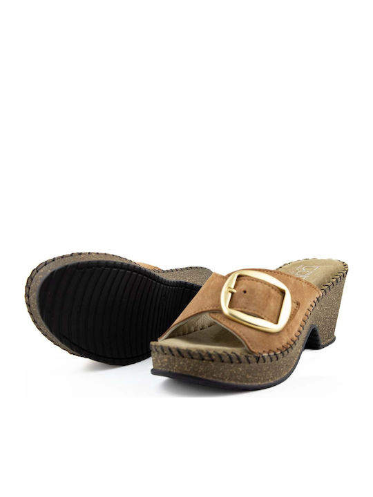 Piele Mule cu Gros Toc în Culoare Maro