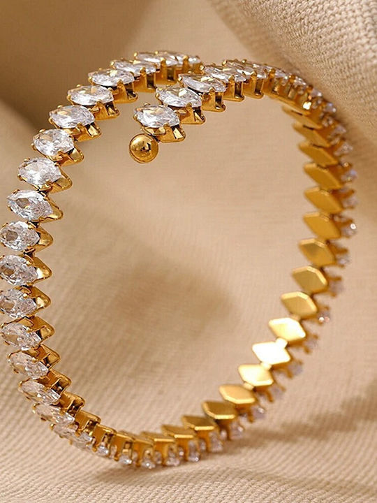 Stainless Steel Flexible Adjustable Size Bracelet with Gold Zircon