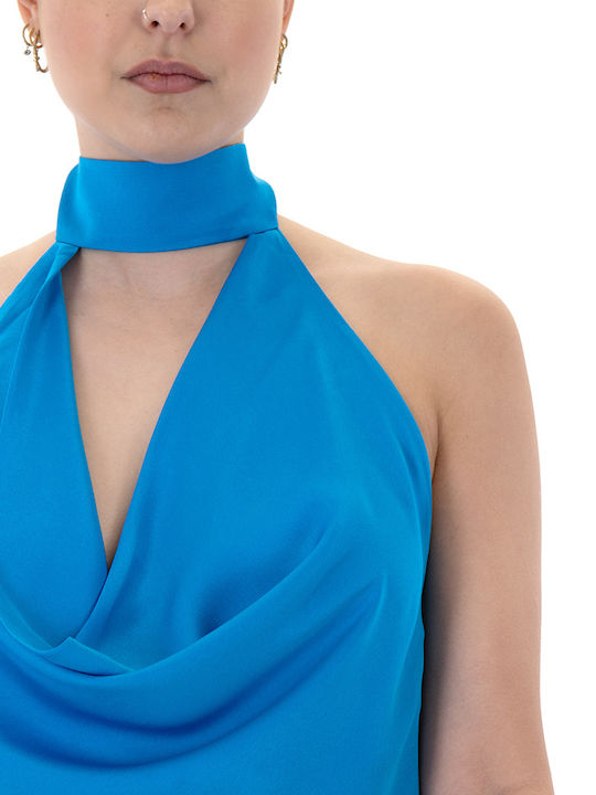 Women's Blouse Satin Sleeveless Blue