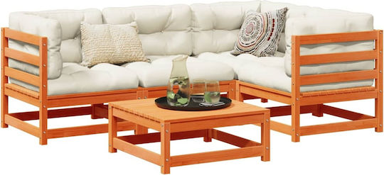 vidaXL Garden & Outdoor Furniture Set 5 Pieces Brown with Pillows