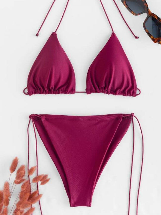 Set Bikini Dreieck mit Abnehmbarer Verstärkung & Brasilien Burgundisch