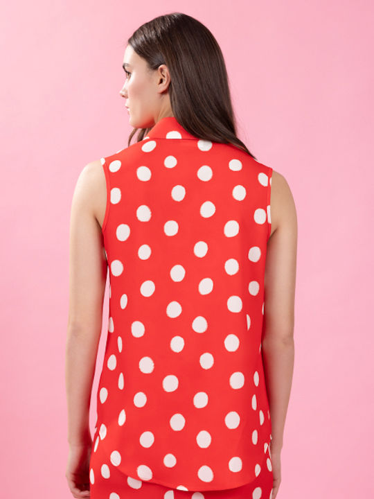 Women's Polka Dot Sleeveless Shirt Red