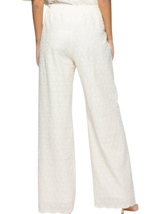 Panna Women's Fabric Trousers with Rubber Band Latte