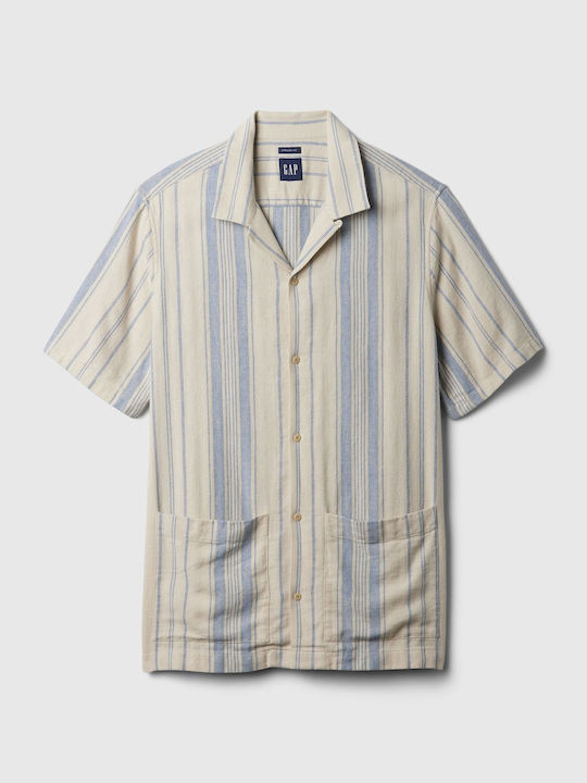 GAP Short-sleeved Linen Shirt Striped Blue