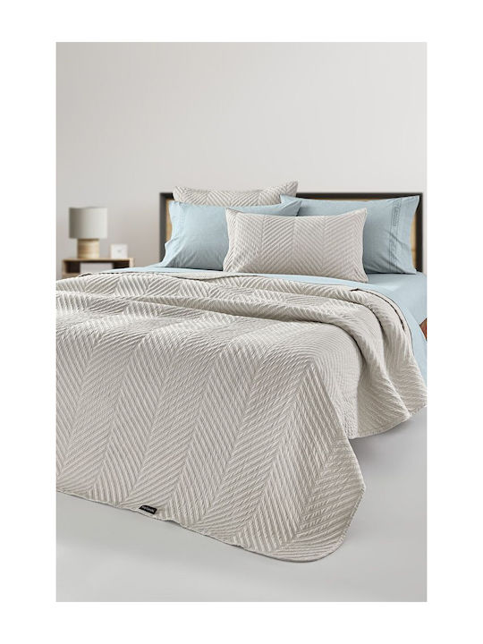 Guy Laroche Bone Set Coverlet Queen Size Microfiber Natural 220x240cm 2pcs