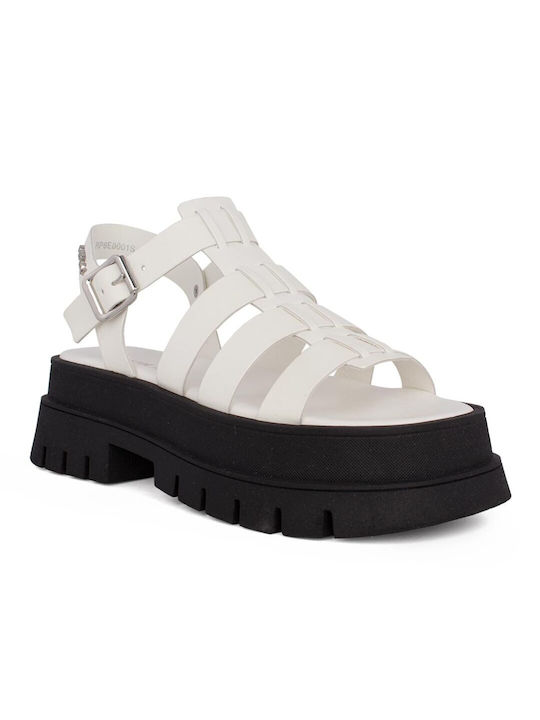 Replay Damen Flache Sandalen in Weiß Farbe