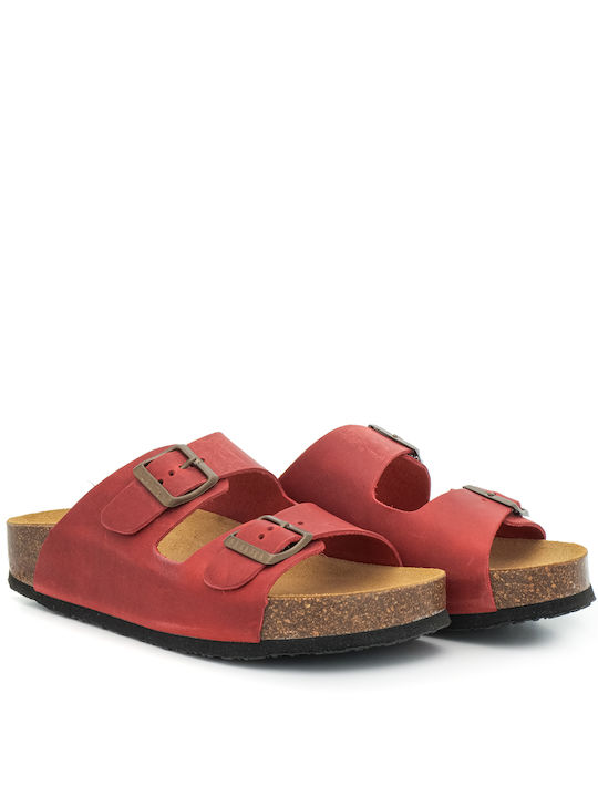 Plakton Leather Women's Flat Sandals in Red Color