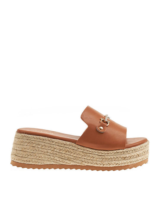 Women's Synthetic Leather Platform Wedge Sandals Brown