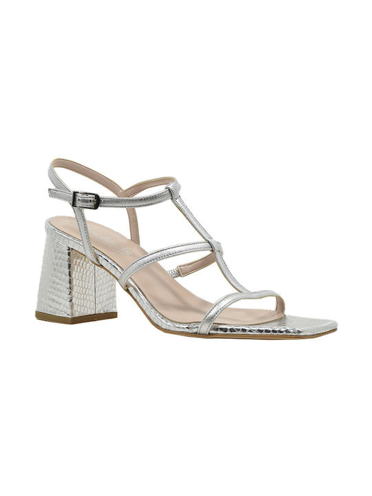 Fardoulis Leder Damen Sandalen in Silber Farbe