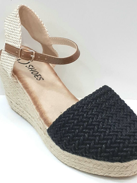 Super Mode Women's Fabric Platform Espadrilles Black