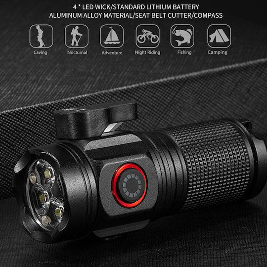 Rechargeable Flashlight LED with Maximum Brightness 3000lm Black