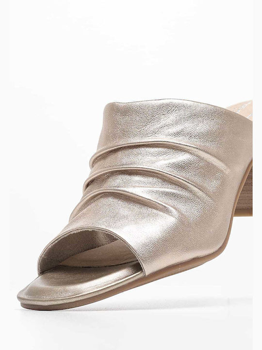 Tamaris Leder Mules mit Absatz in Gold Farbe