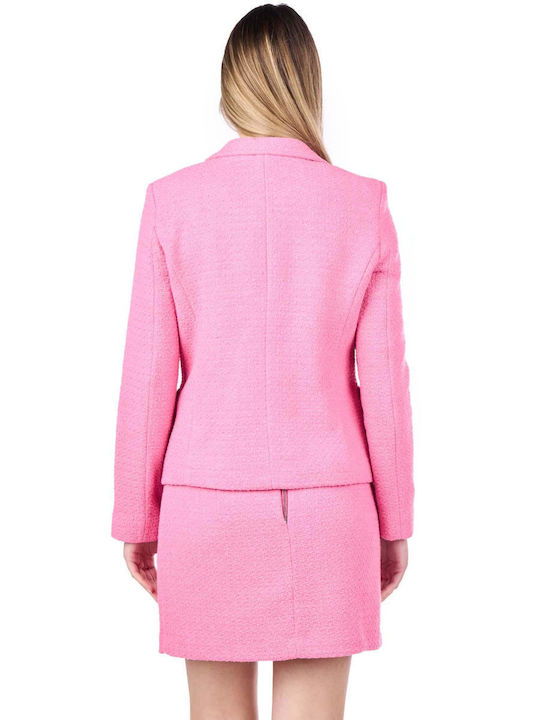 Vicolo Women's Tweed Double Breasted Blazer Pink