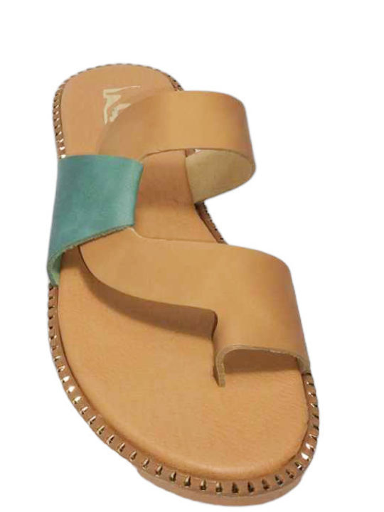 Leather Women's Flat Sandals in Tabac Brown Color