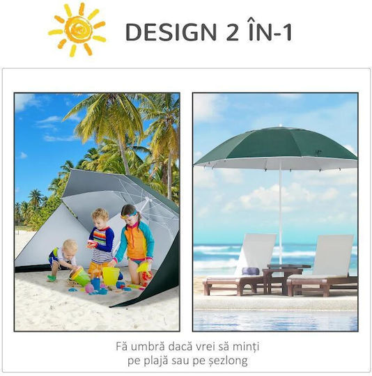 Folding Beach Umbrella Diameter 2.1m Blue