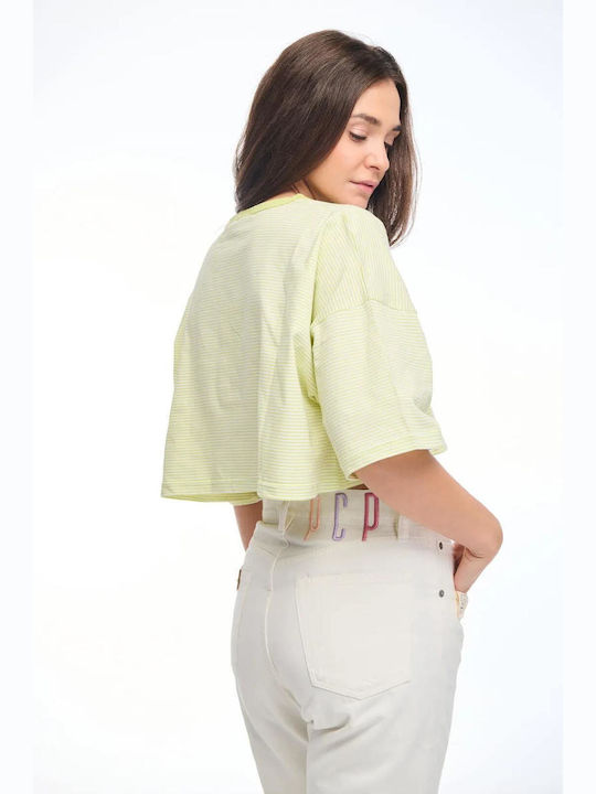 PCP Kenzie Femeie Crop Tricou Cu dungi Marine, Lemon