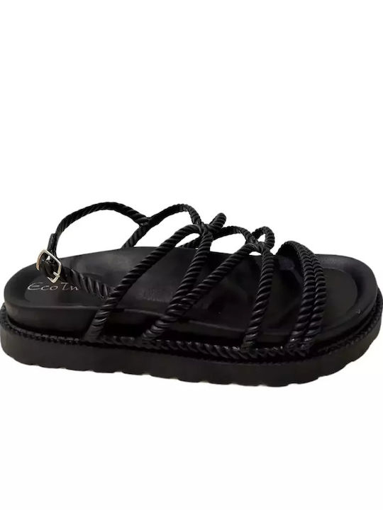 Eco Twins Women's Flat Sandals Anatomic in Black Color