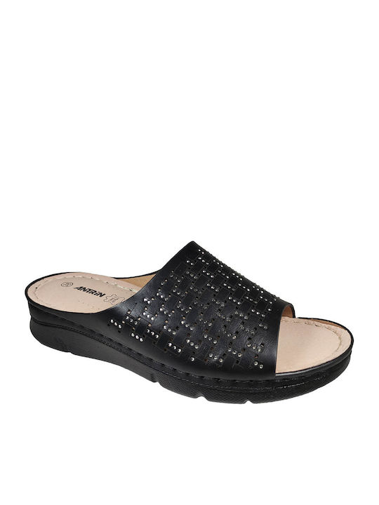 Leather Women's Flat Sandals Anatomic in Black Color