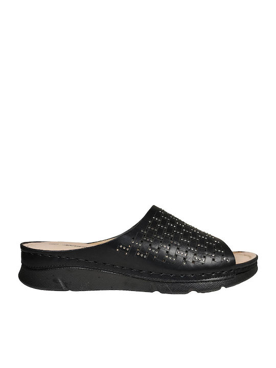 Leather Women's Flat Sandals Anatomic in Black Color