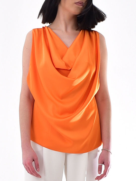 Damen Bluse Drapierung Orange