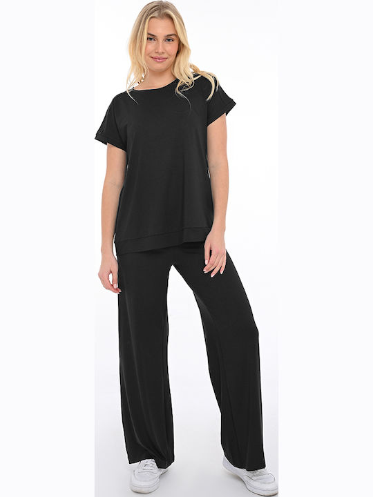 Damen Sport Bluse Kurzärmelig Schwarz