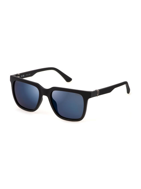 Police Men's Sunglasses with Black Plastic Frame and Blue Polarized Mirror Lens PLN34E V14P