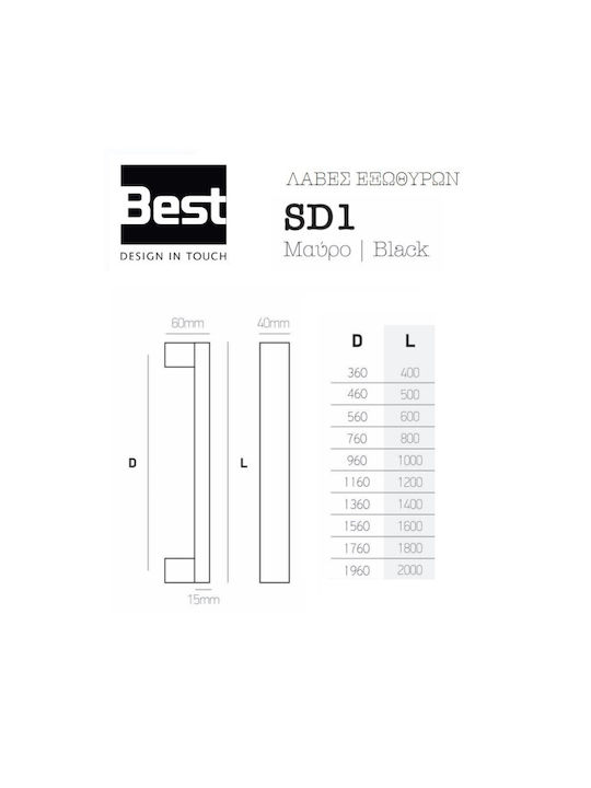 Σετ Πόμολα Θωρακισμένης Πόρτας Best Sd1 Νίκελ Μαύρο Ματ Νίκελ Ματ Απόσταση Κέντρων D Μήκος Λαβής L 460/500mm Κράμα Ψευδαργύρου