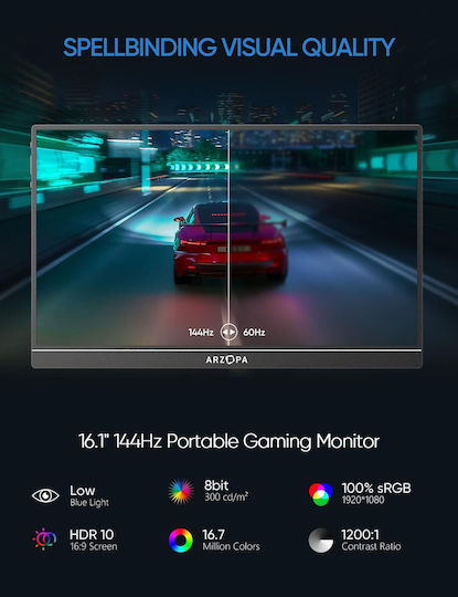 Arzopa Z1FC IPS Gaming Monitor / Φορητό Monitor 16.1" FHD 1920x1080 144Hz
