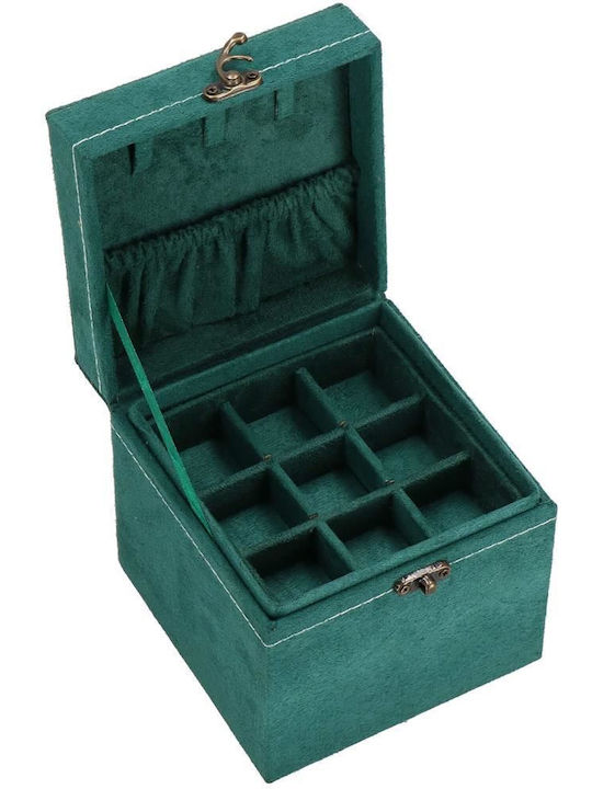 Кутия за бижута от велур в зелено, 12x12x12 см, Springos