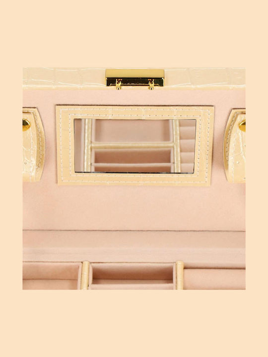 Jewelry Box Mdf Eco Leather Velvet Cream Pink Mirror 17.5x14x12.5 Cm Springos