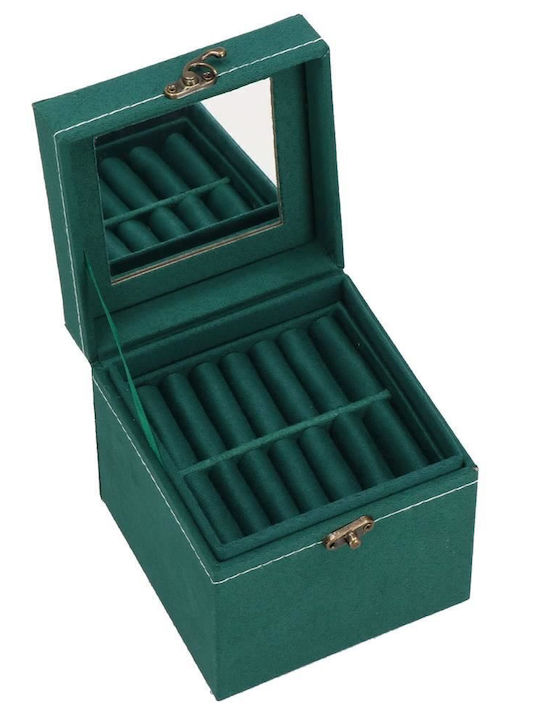 Jewelry Box Velvet Green Mirror 12x12x12 Cm Springos
